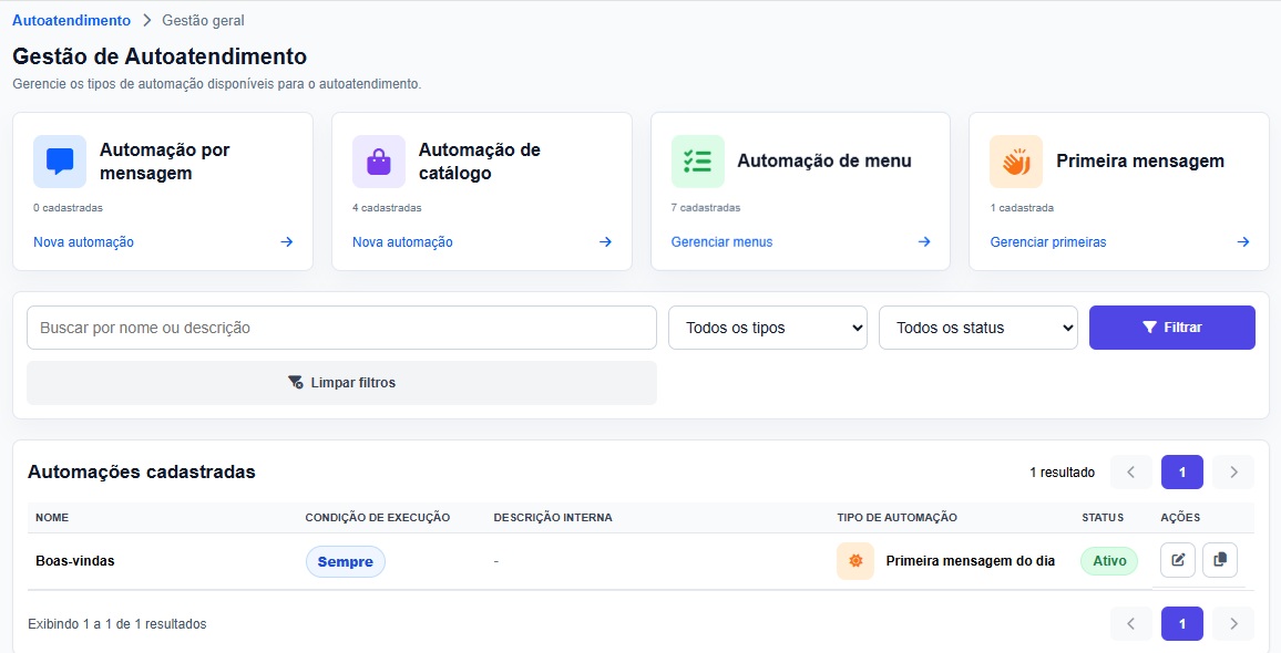 Tela do VirtuaMais com opções de automação e autoatendimento